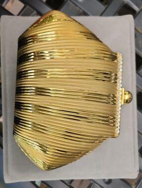 Sasha Gold Tone Metallic Ribbed Evening Clutch with Crystal Accents